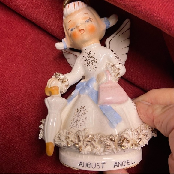LEFTON Porcelain Figurine Is A Highly Collectible Birthday Angel With Gold Halo. - Picture 4 of 8
